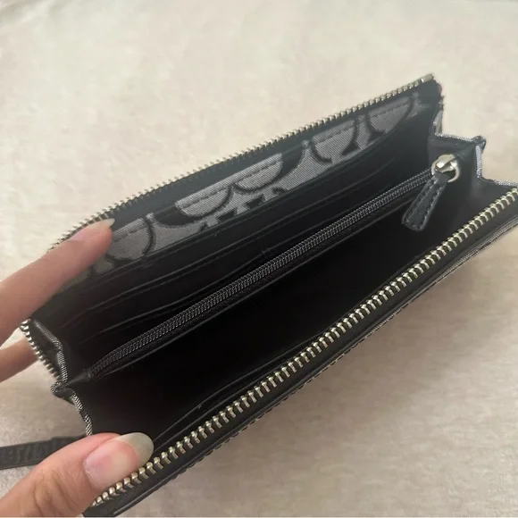 Coach Signature Black and Gray Zip Wallet - Picture 3 of 8